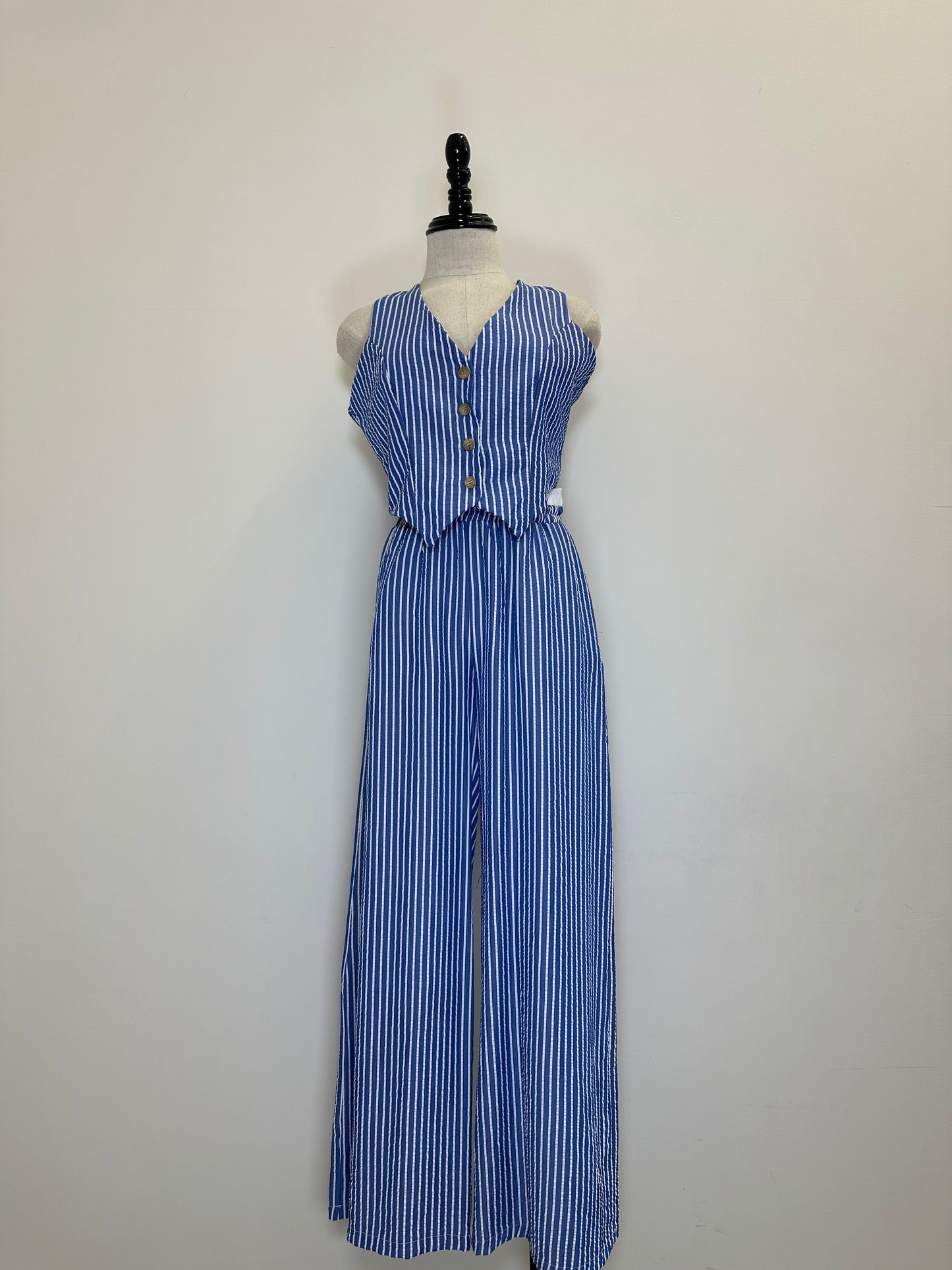 Conjunto de Chaleco y Pantalón Palazzo a Rayas