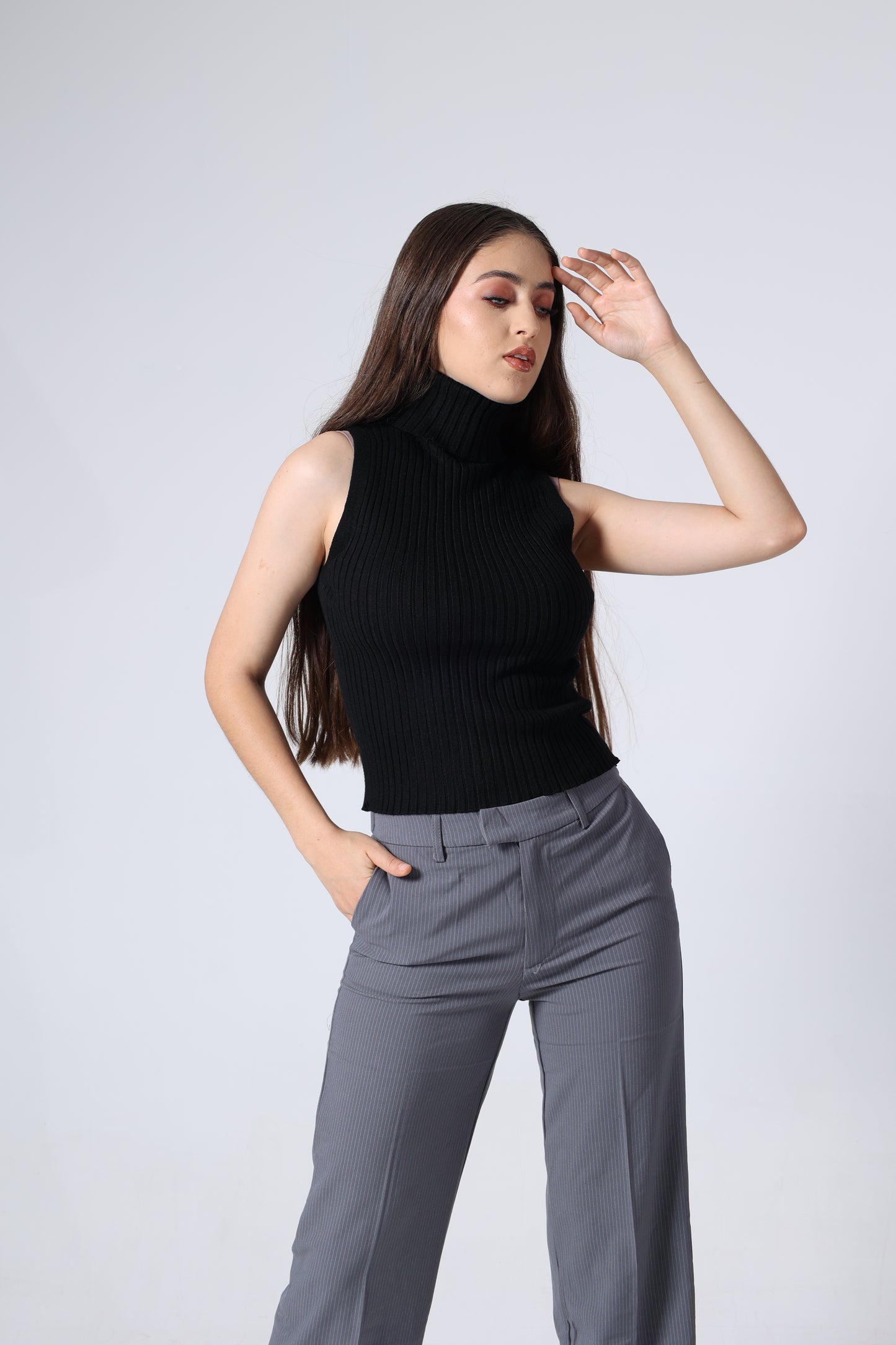 Blusa de Cuello Alto Tejida para Mujer