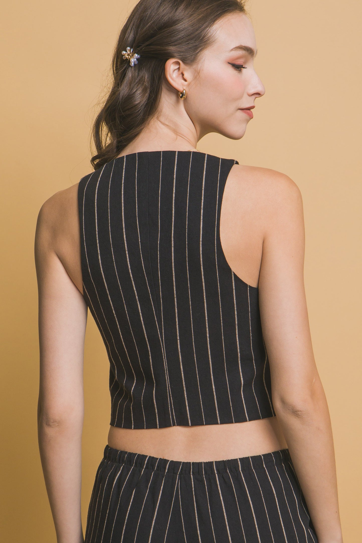 Top crop de tiras con moños y rayas delgadas