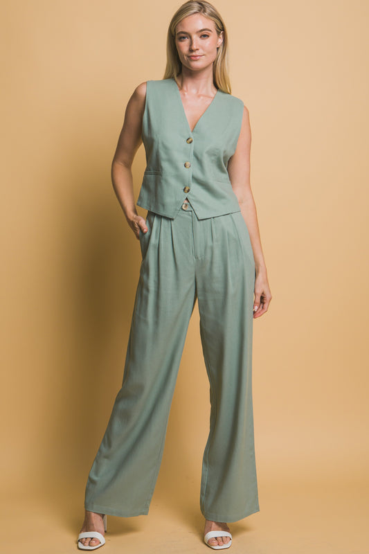 Pantalón palazzo de tiro alto con pinzas