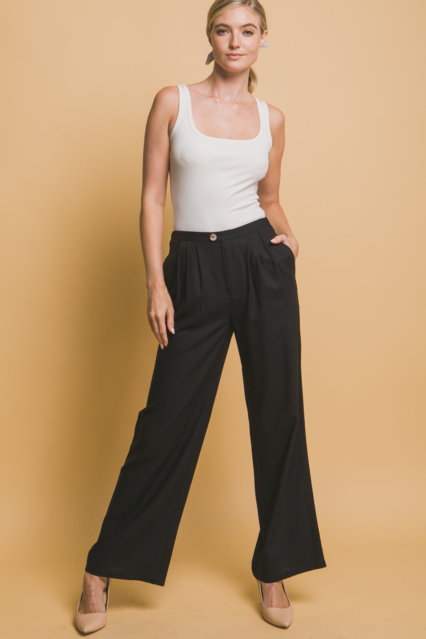 Pantalón palazzo de tiro alto con pinzas