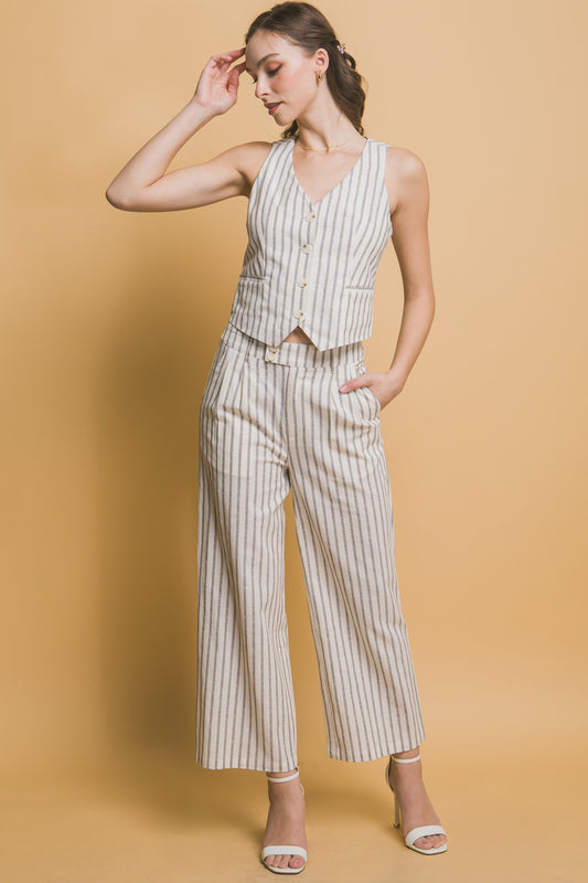 Pantalón a rayas estilo culotte con pretina doble