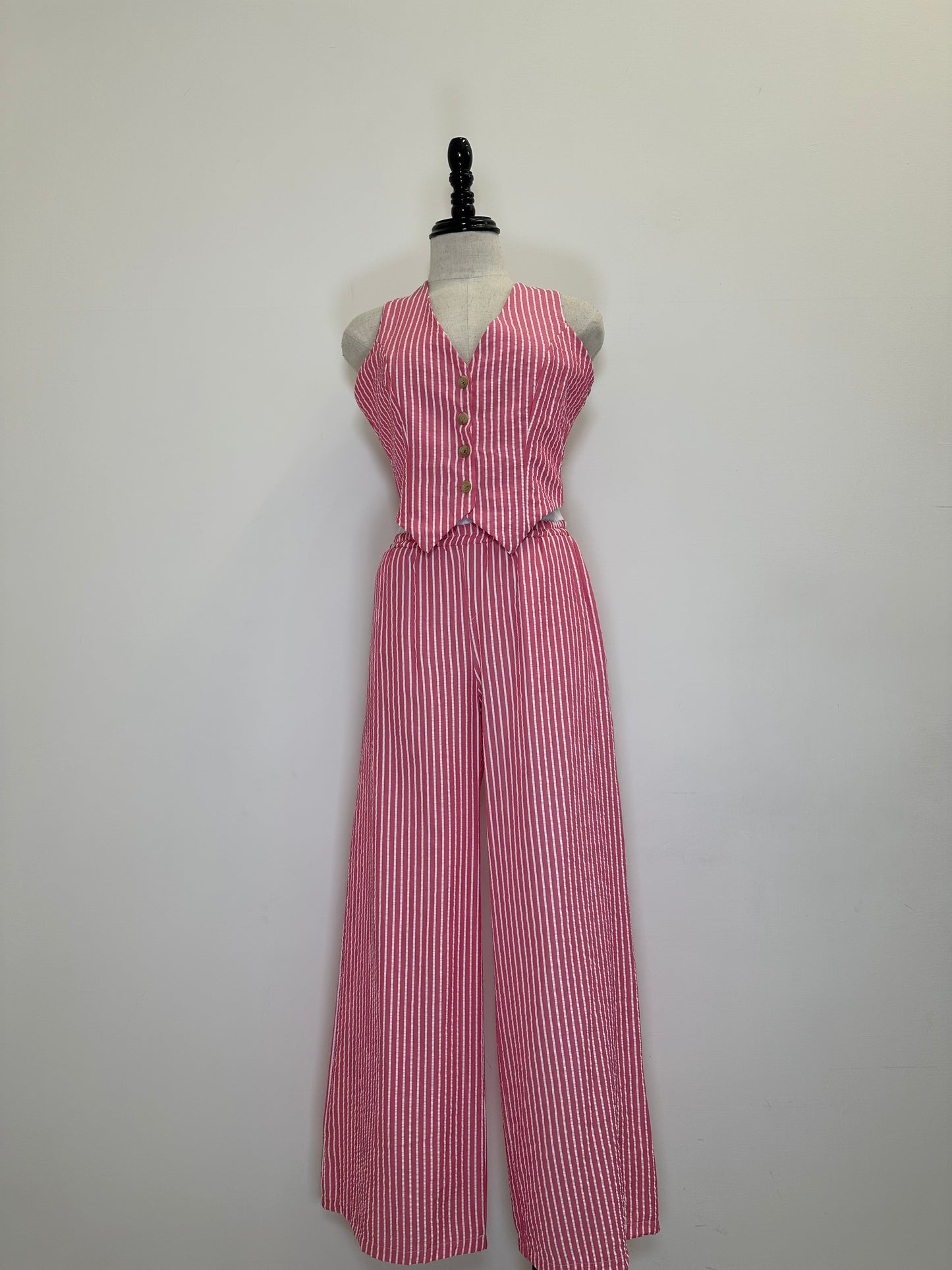 Conjunto de Chaleco y Pantalón Palazzo a Rayas