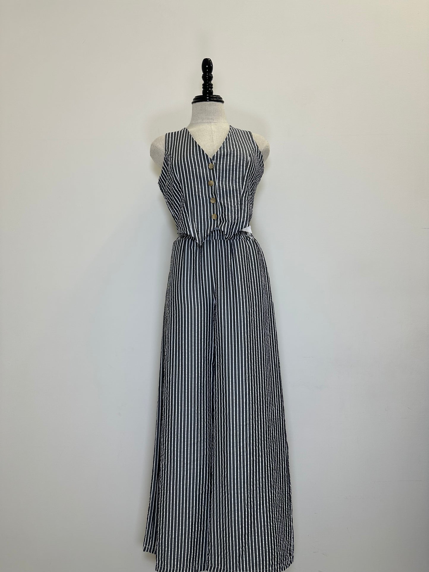 Conjunto de Chaleco y Pantalón Palazzo a Rayas