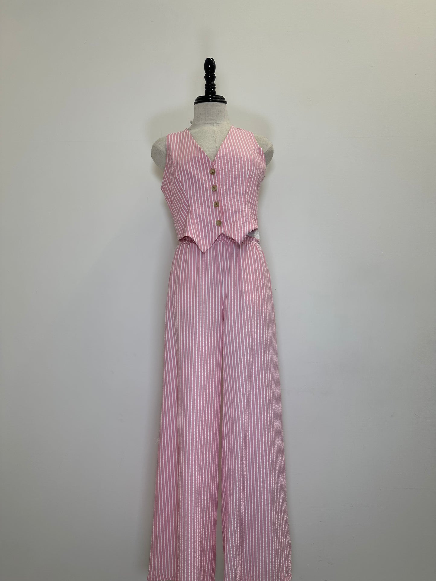 Conjunto de Chaleco y Pantalón Palazzo a Rayas