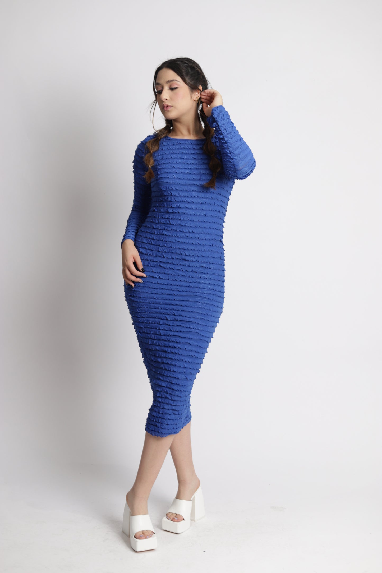 Vestido Ajustado con Textura Plisada