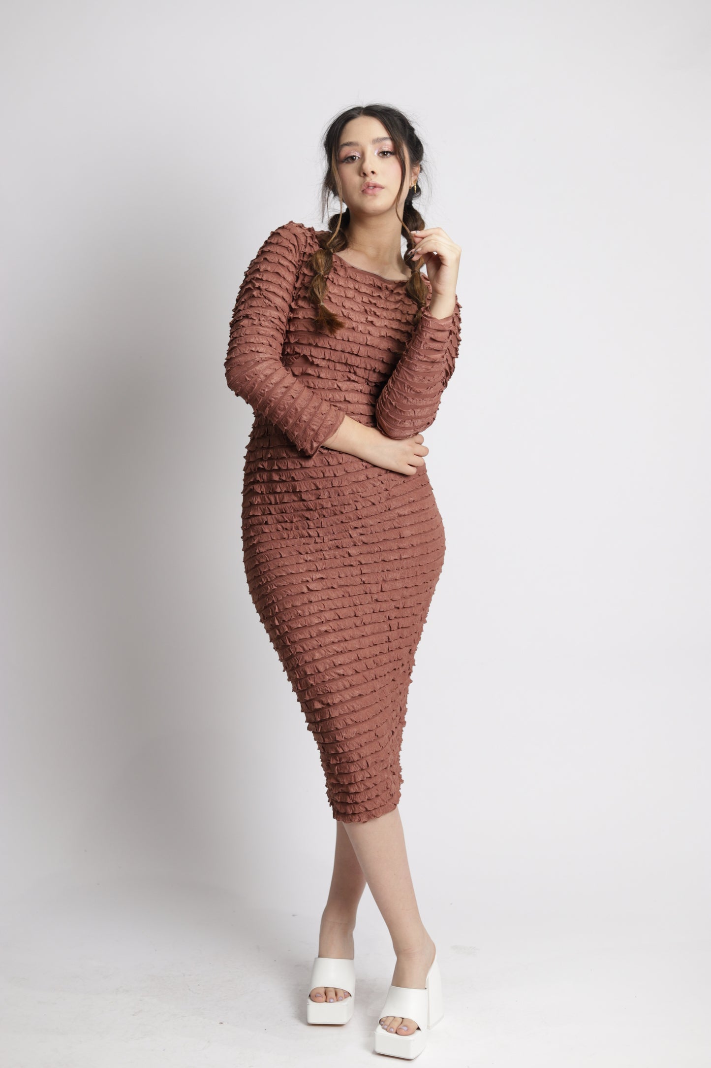 Vestido Ajustado con Textura Plisada