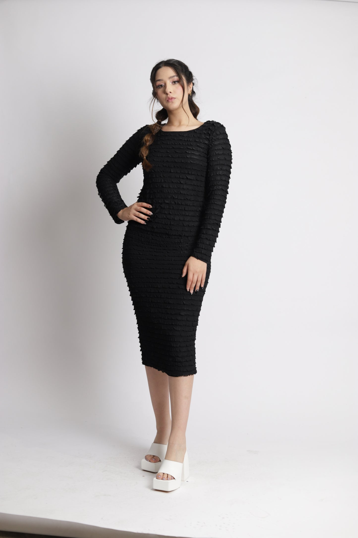 Vestido Ajustado con Textura Plisada