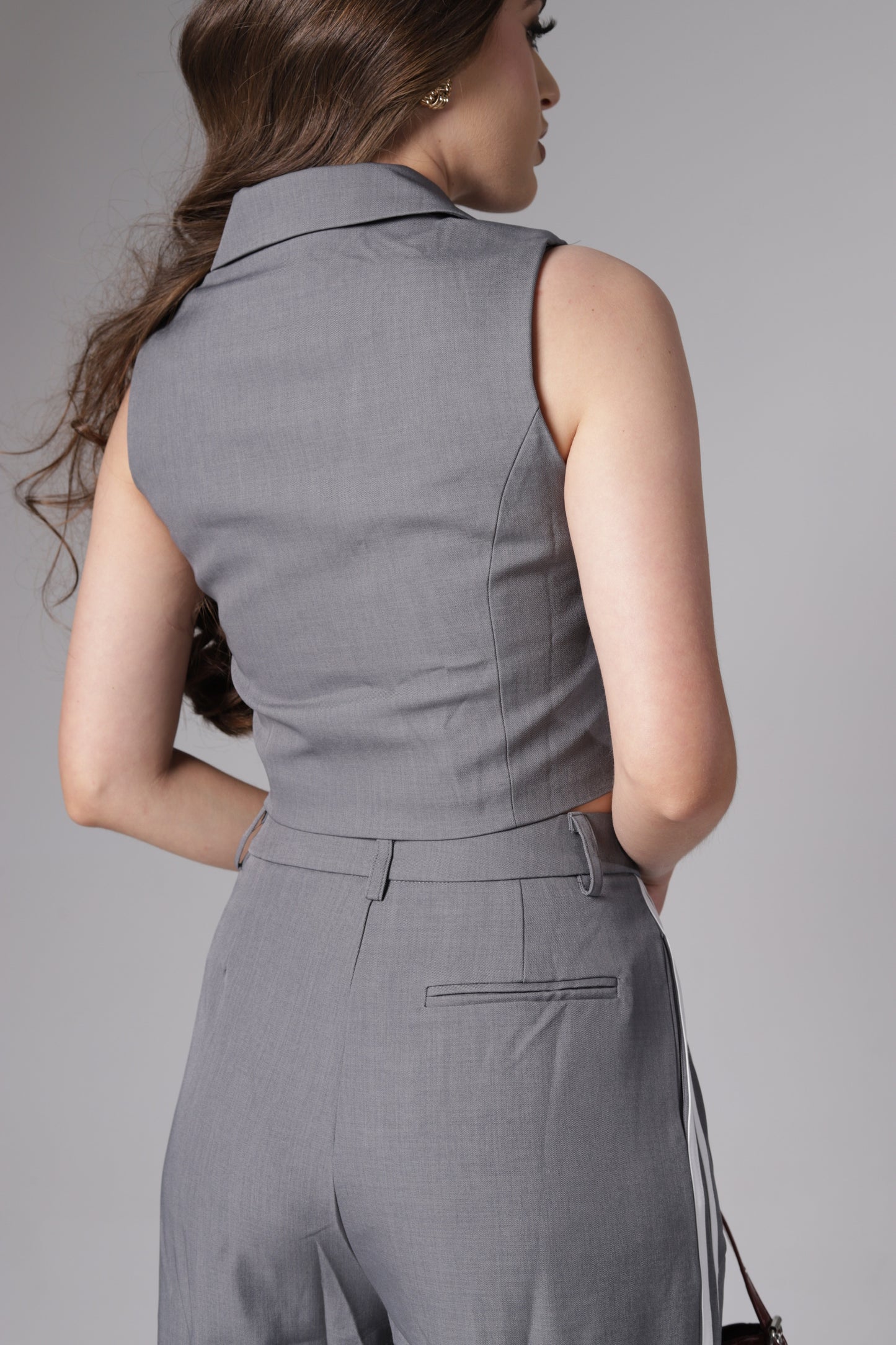 Chaleco Cropped con Botones y Rayas Laterales