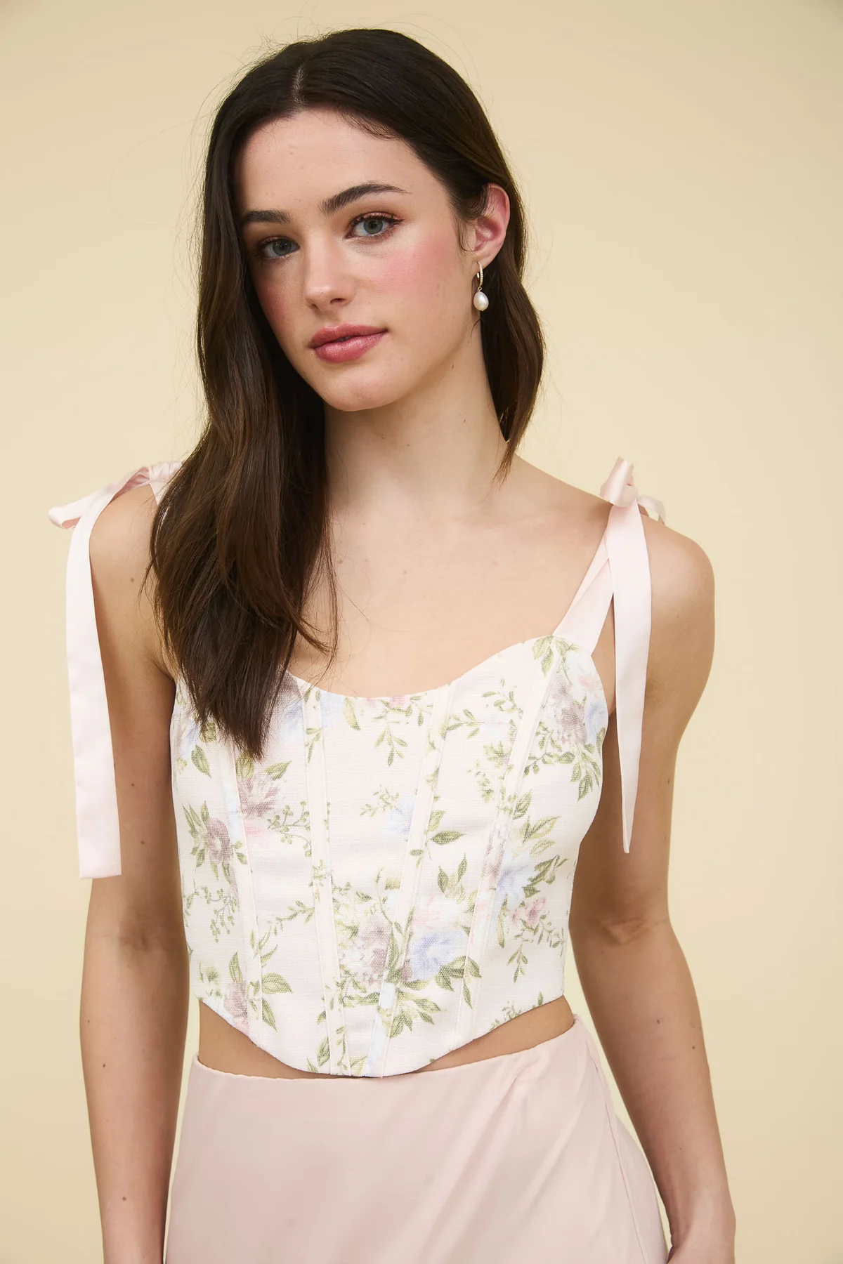 Top Corsé Floral con Lazos en los Hombros