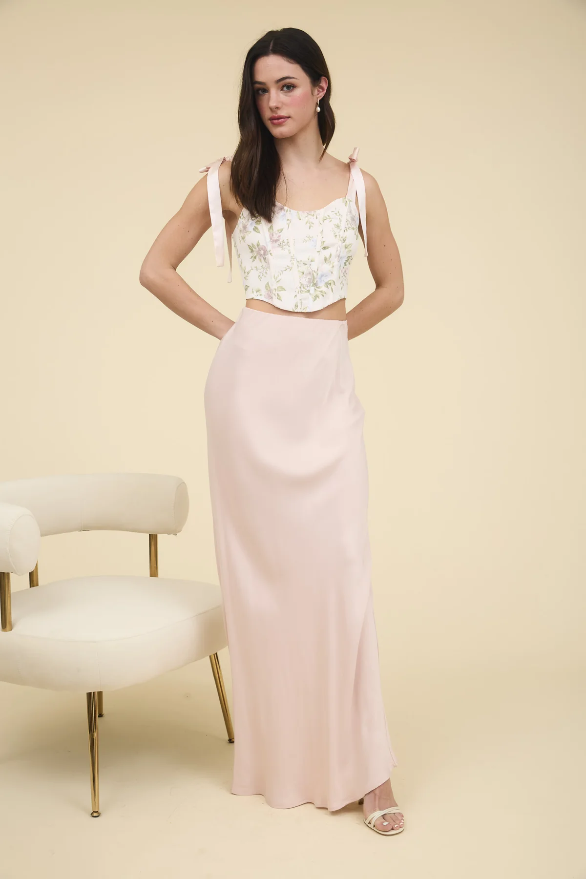 Top Corsé Floral con Lazos en los Hombros