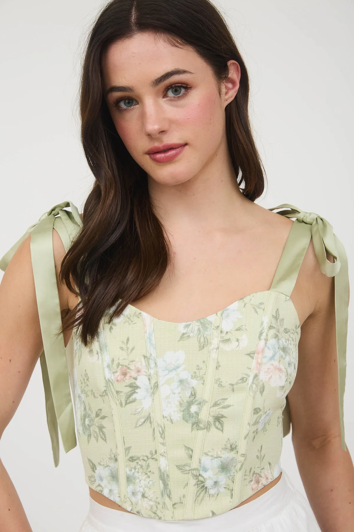 Top Corsé Floral con Lazos en los Hombros