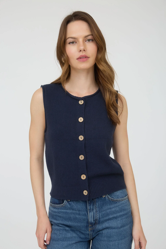 Blusa sin mangas con botones frontales estilo casual tejido