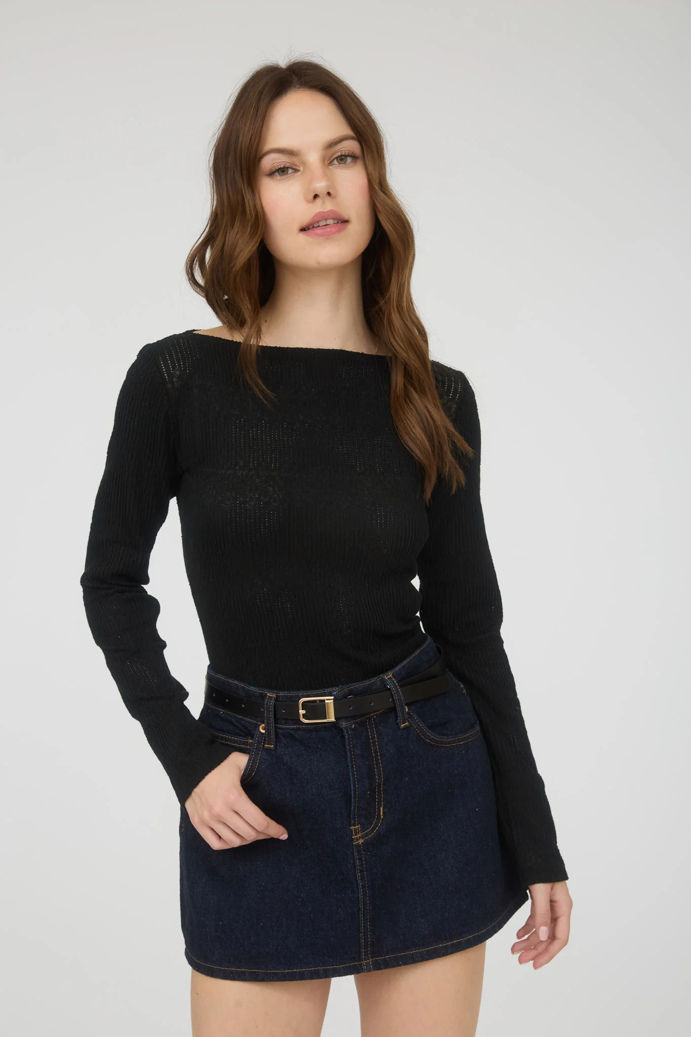 Blusa manga larga ajustada estilo canalé