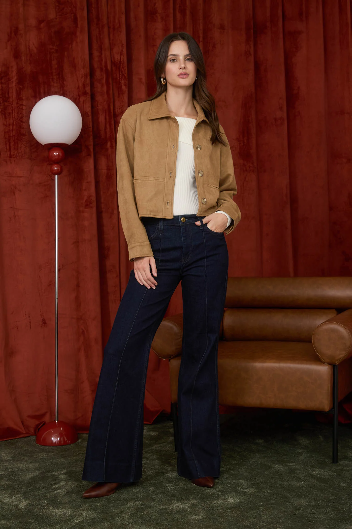 Chaqueta estilo gamuza corte recto