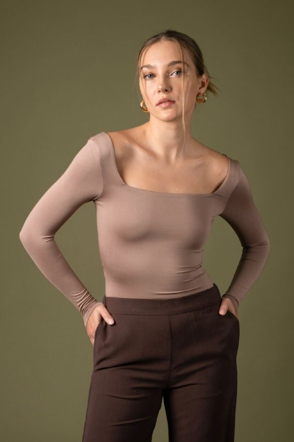Blusa Manga Larga con Escote Cuadrado