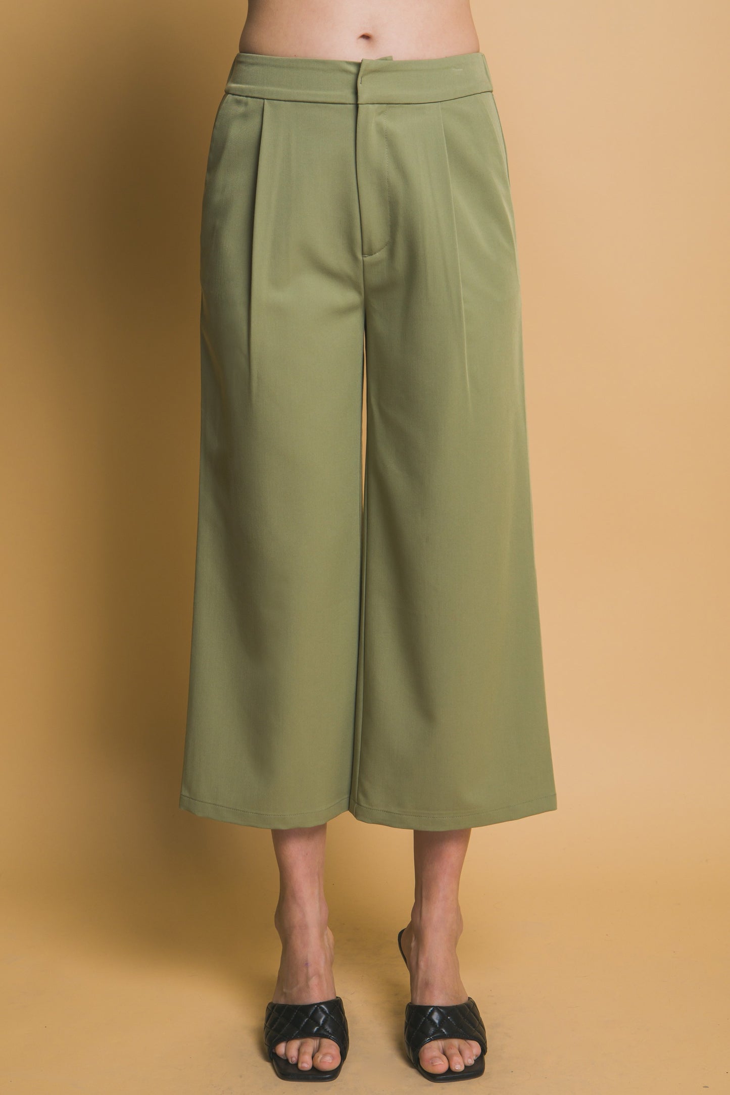 Pantalón Palazzo Cropped de Tela Fluida con Cintura Elástica