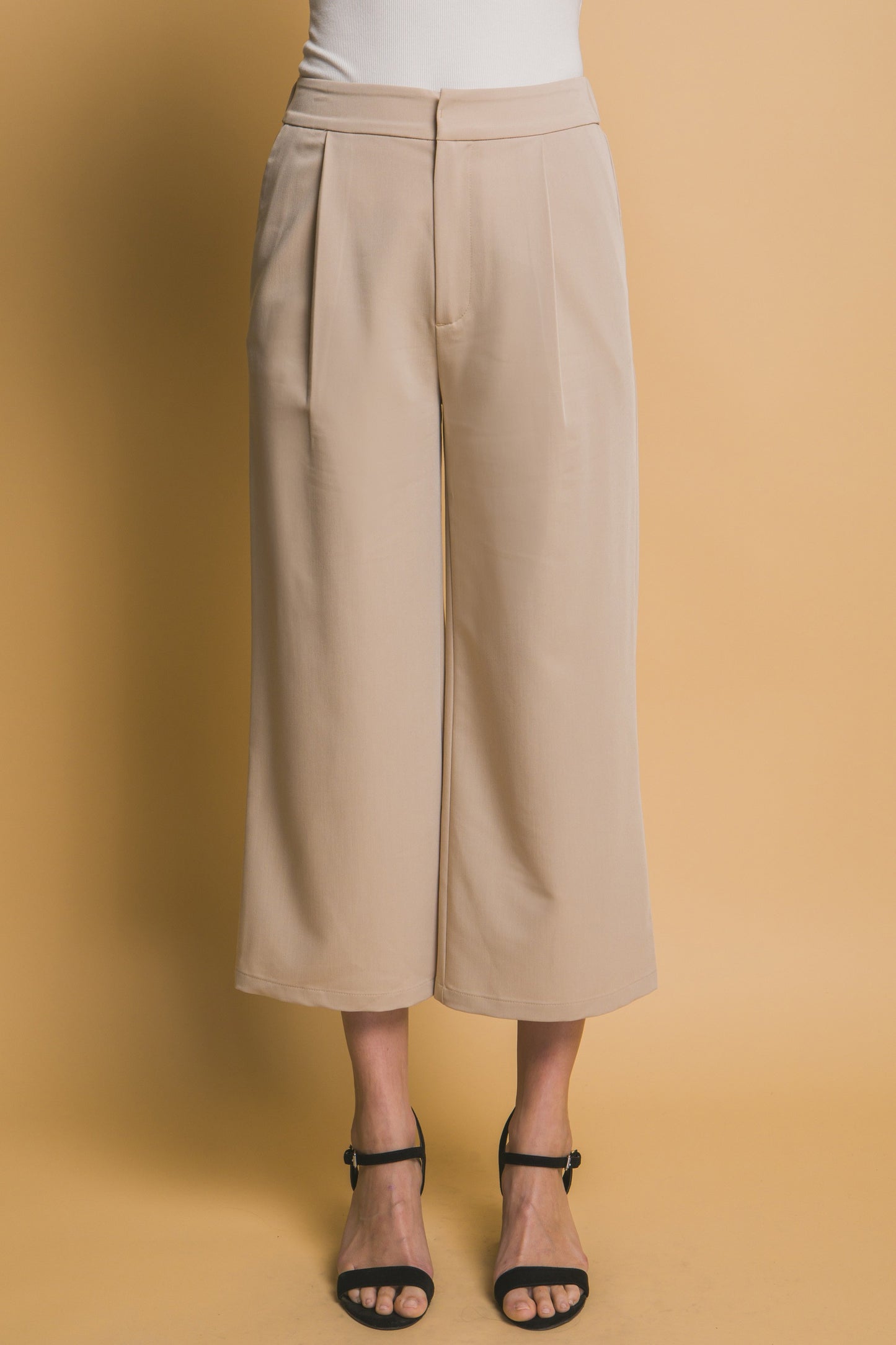 Pantalón Palazzo Cropped de Tela Fluida con Cintura Elástica