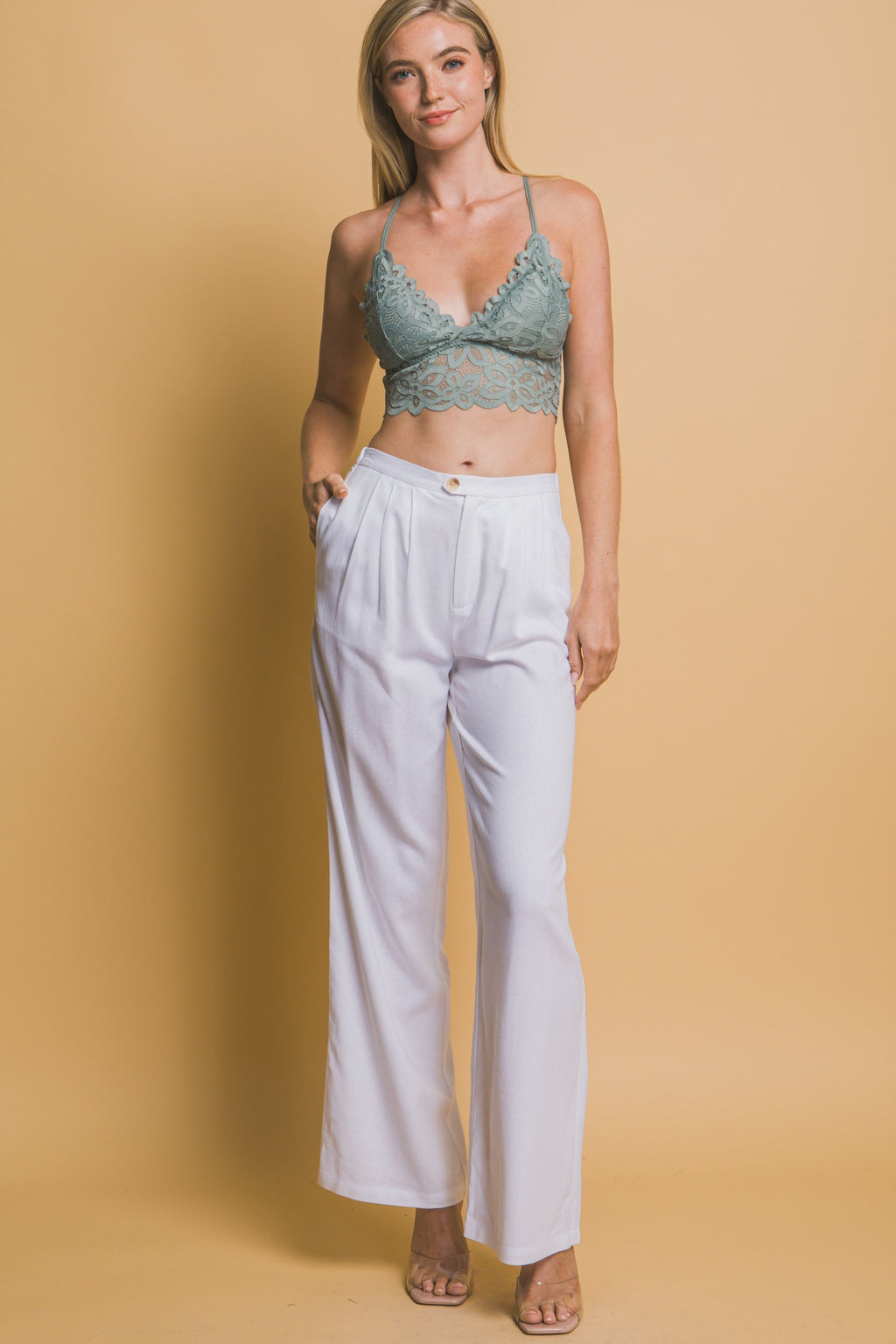 Pantalón palazzo de tiro alto con pinzas