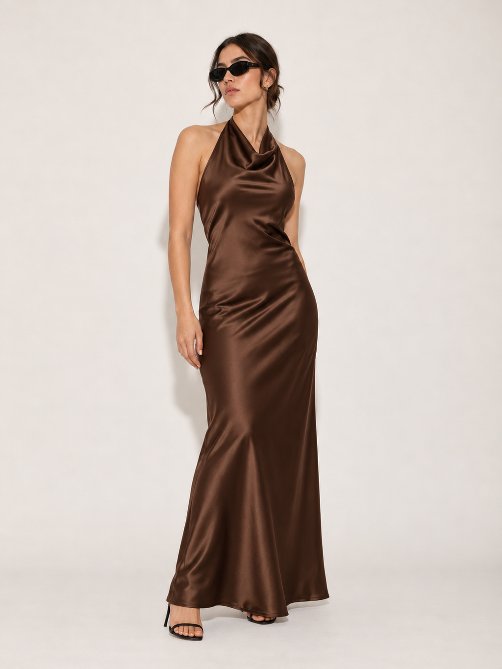 Vestido de satín liso — Vista completa