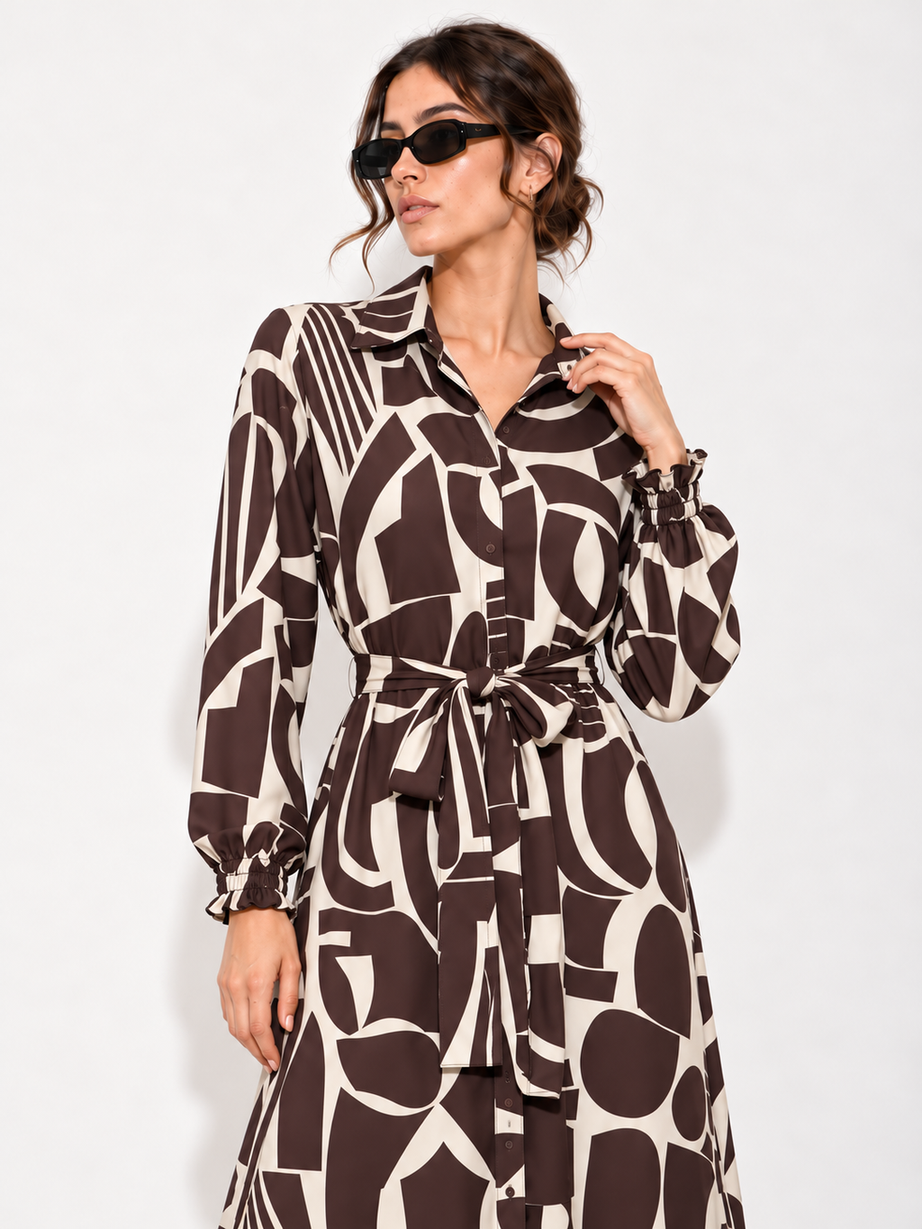 Vestido de botones 4244LSJ — Café — Detalle