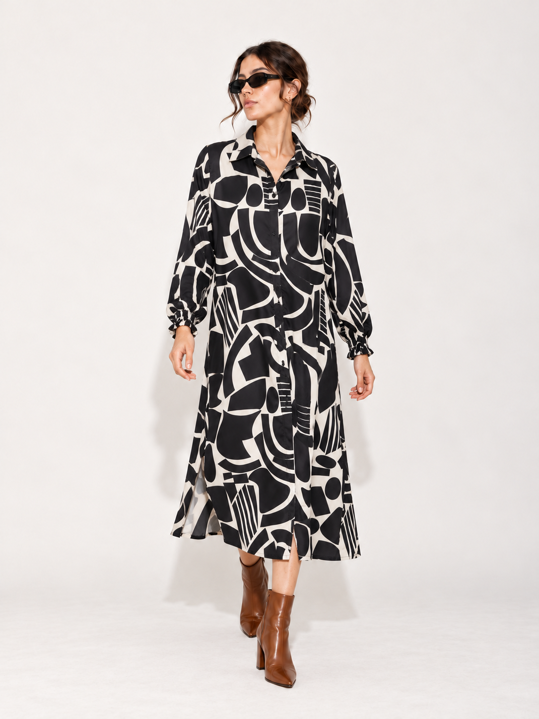 Vestido de botones 4244LSJ — Negro — Vista completa