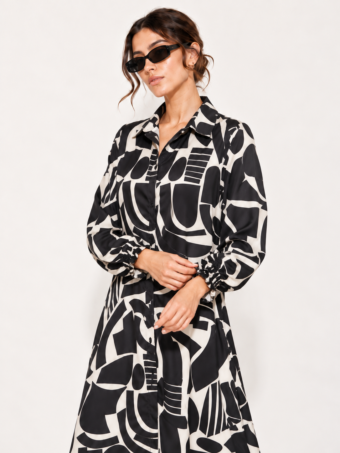 Vestido de botones 4244LSJ — Negro — Detalle