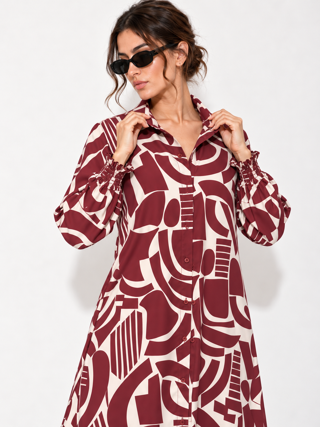 Vestido de botones 4244LSJ — Tinto — Detalle