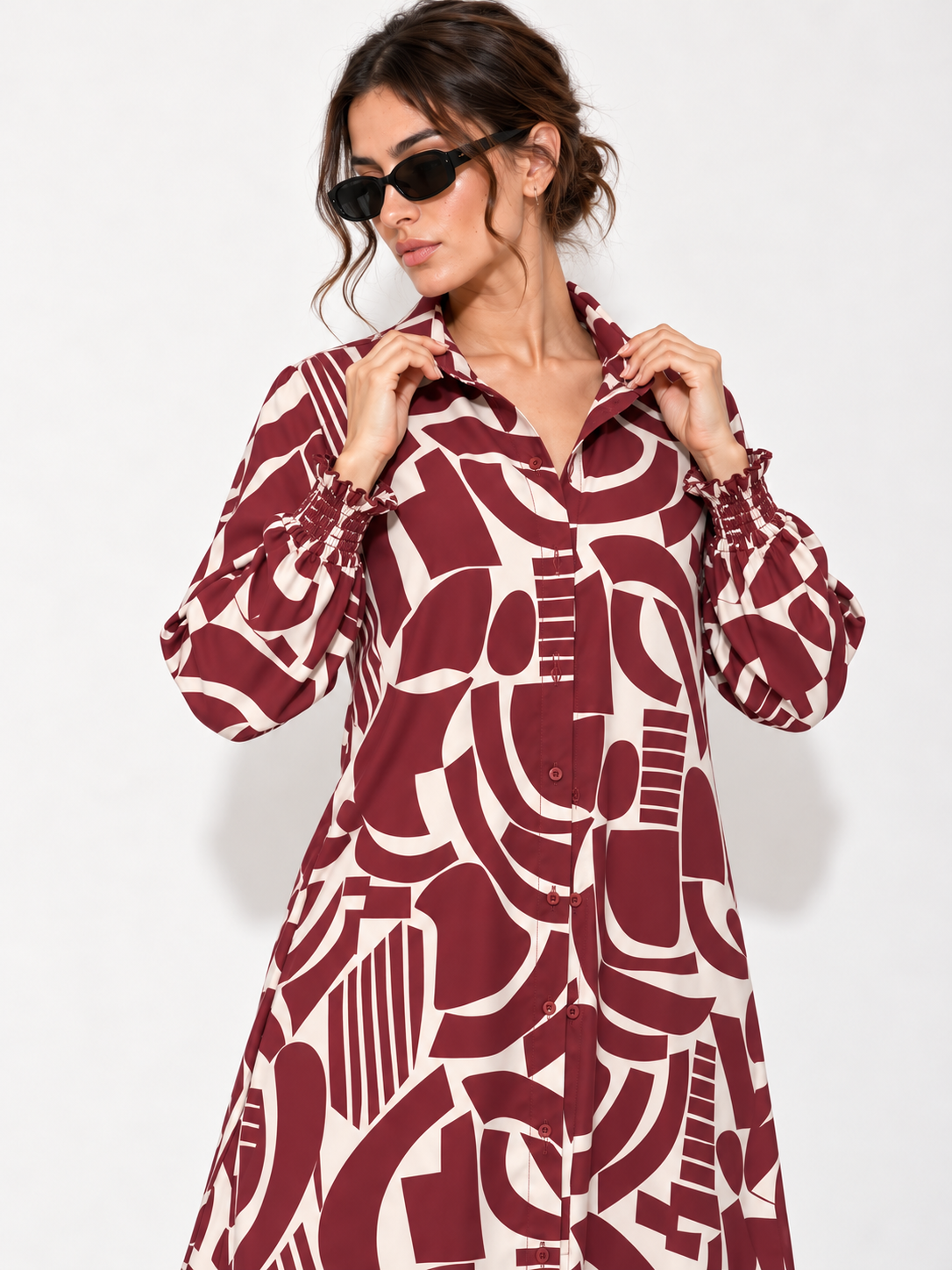 Vestido de botones 4244LSJ — Tinto — Detalle
