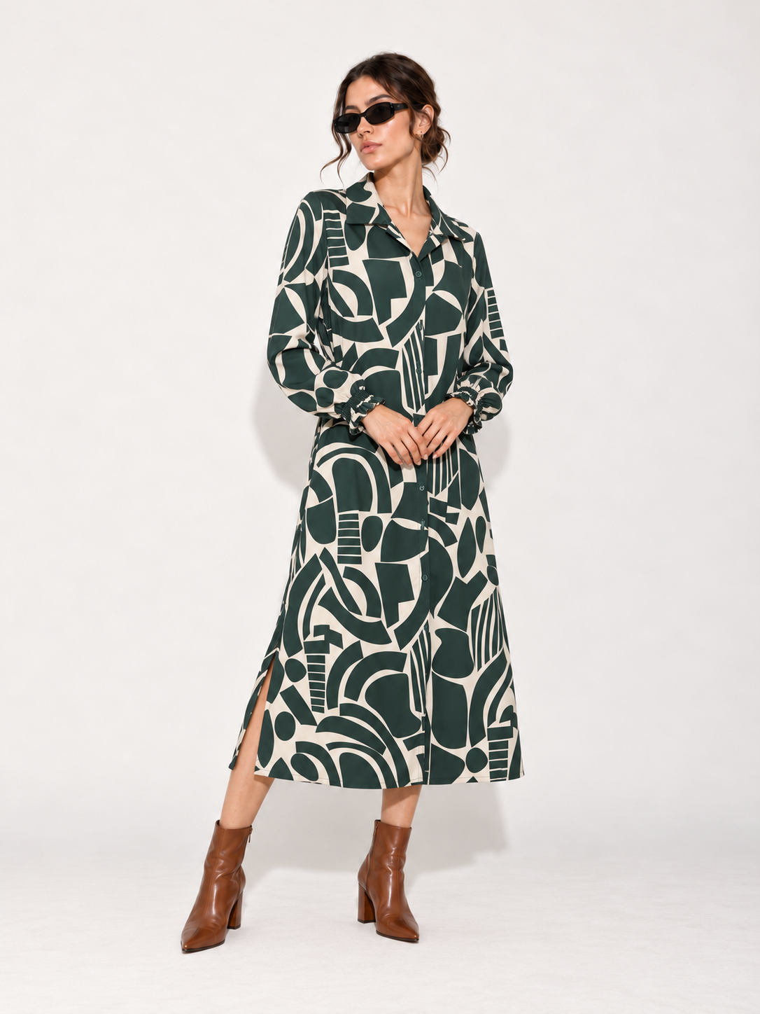 Vestido de botones 4244LSJ — Verde — Vista completa