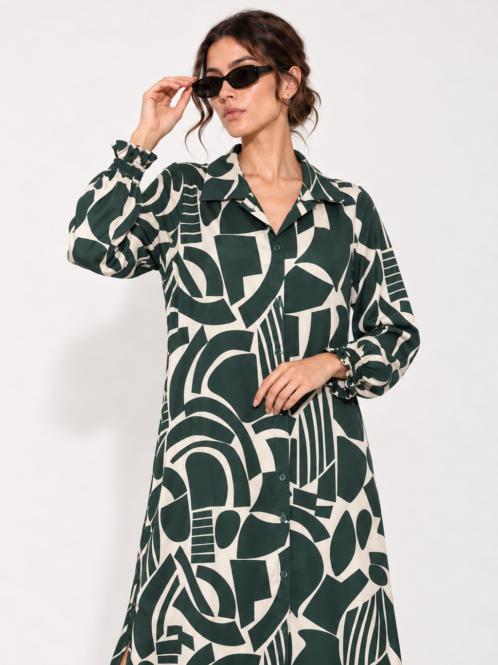 Vestido de botones 4244LSJ — Verde — Detalle