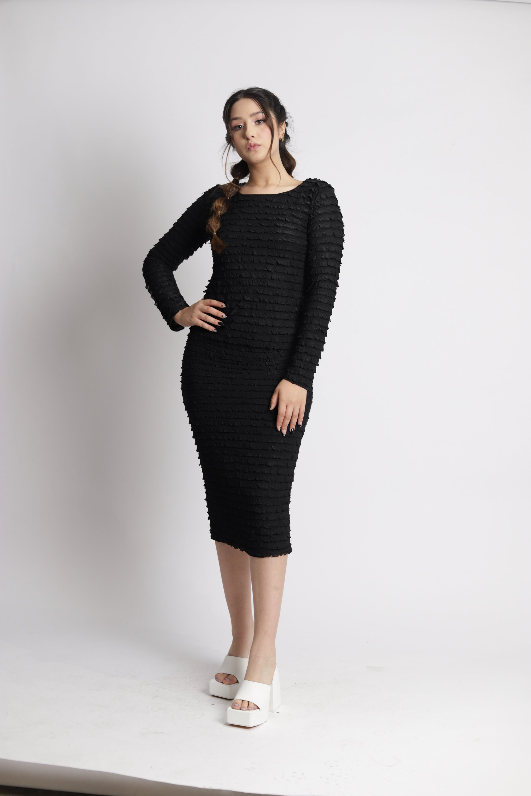 Vestido Ajustado con Textura Plisada