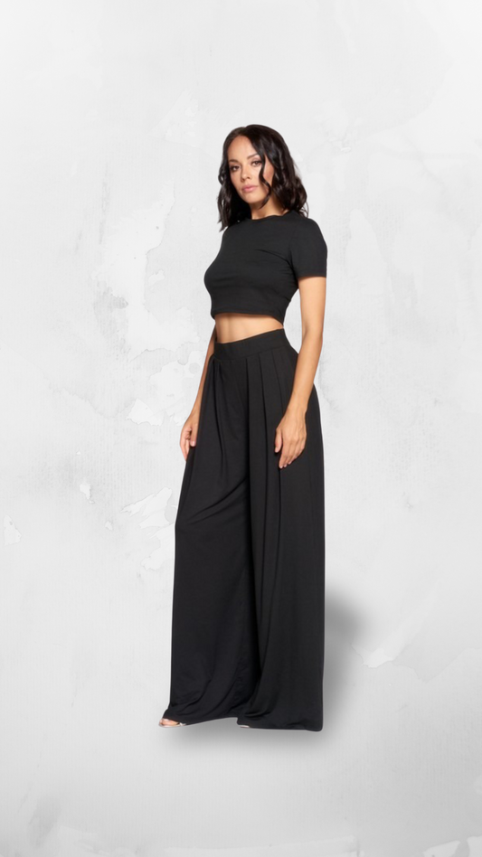 Set Crop Top y Pantalón Palazzo con Cintura Alta