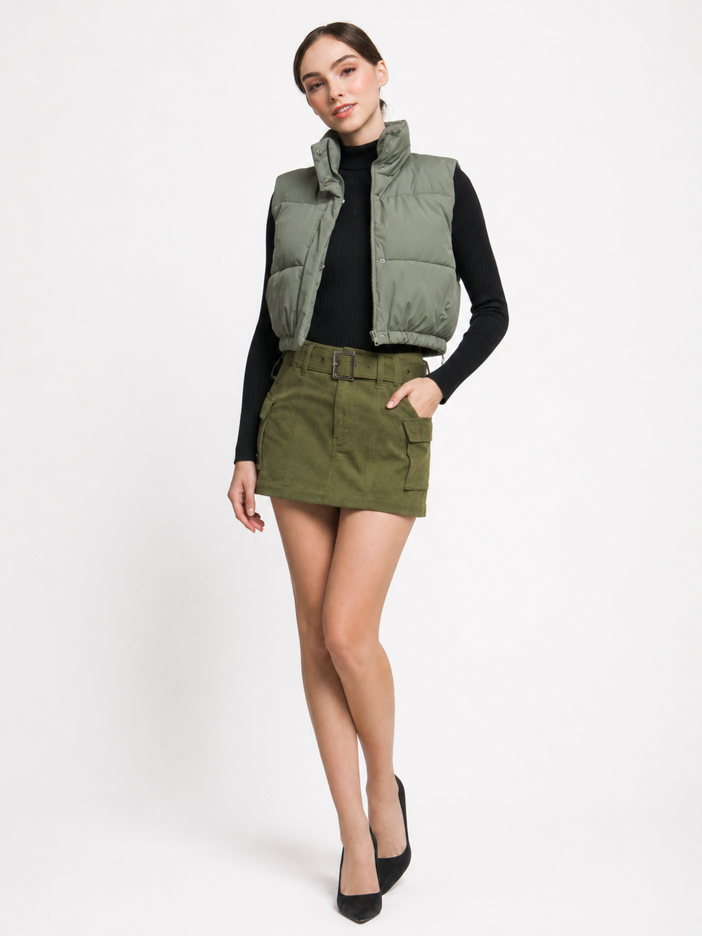 Chaleco acolchado con cuello alto y ajuste en cintura