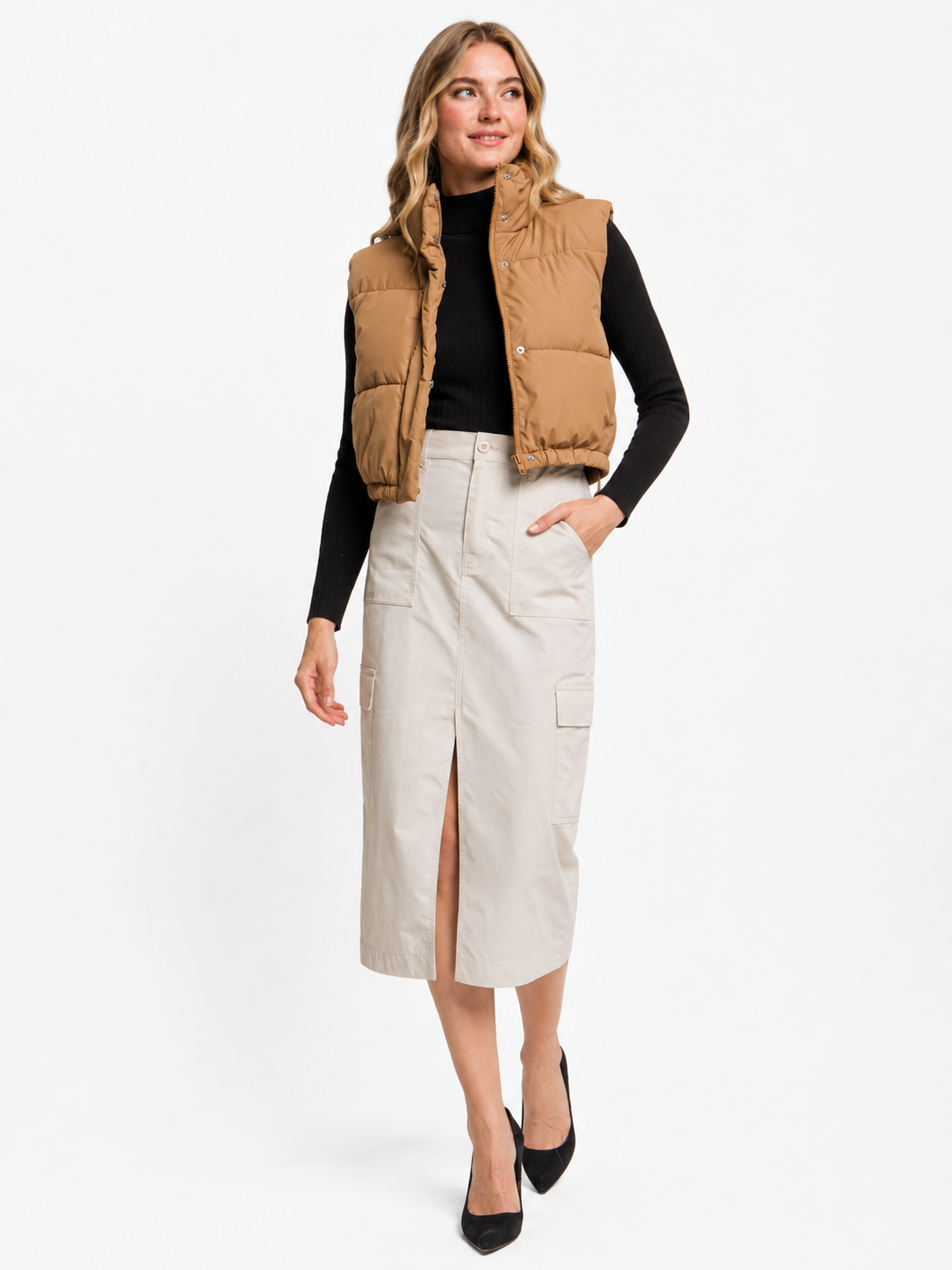 Chaleco acolchado con cuello alto y ajuste en cintura
