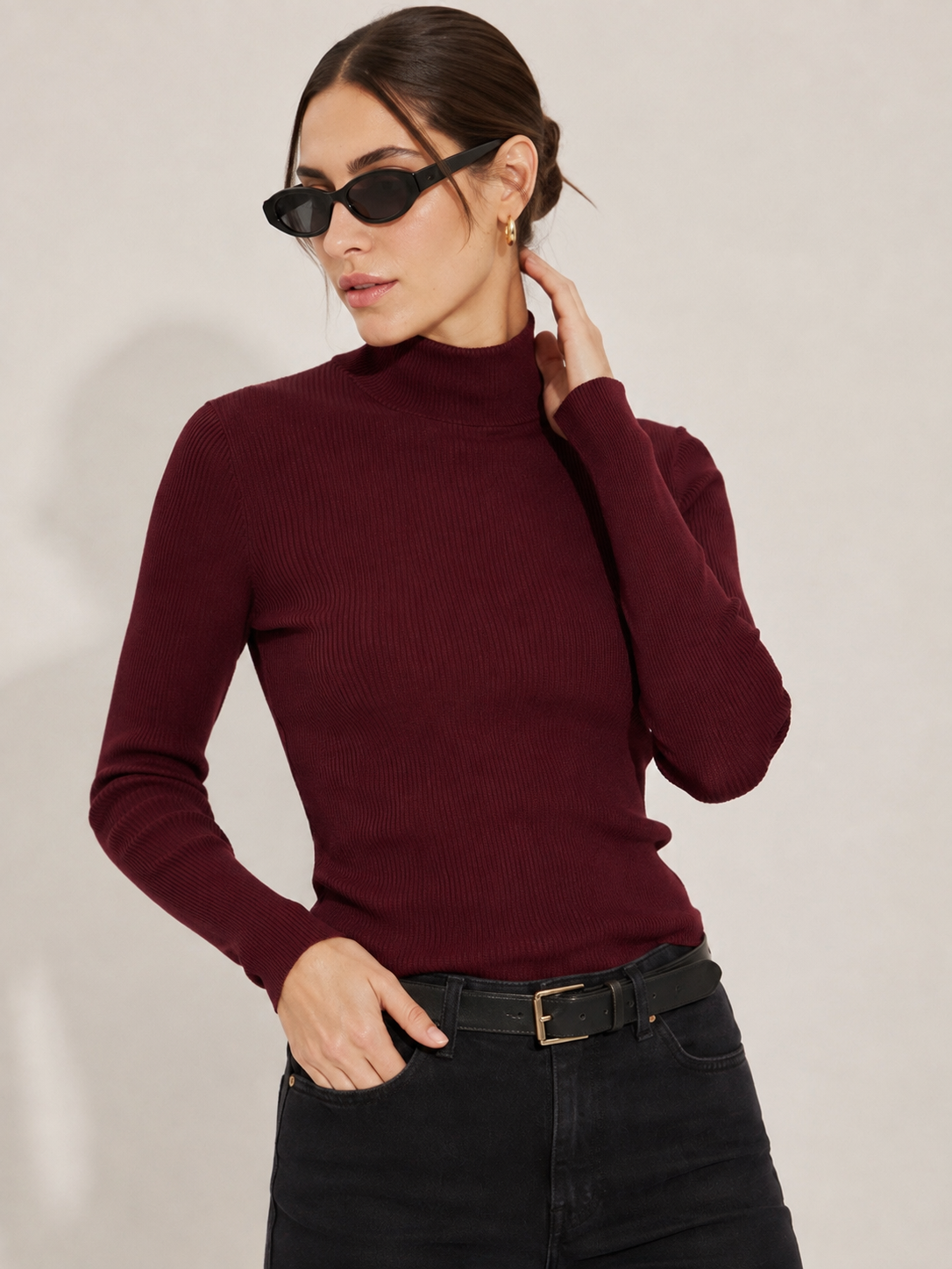 BLUSA CUELLO ALTO TEJIDO RIB