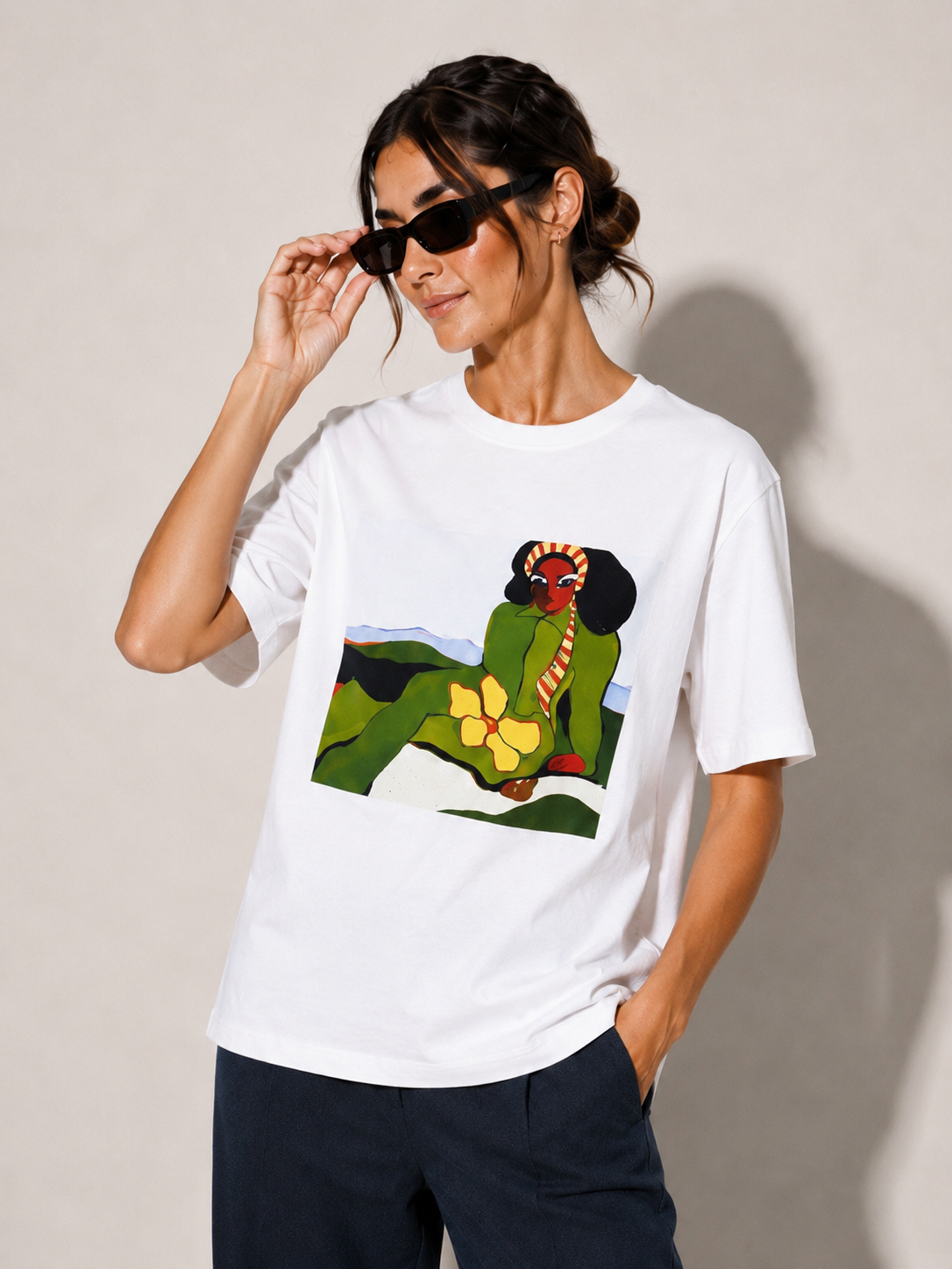 T-Shirt de corte oversized con cuello redondo