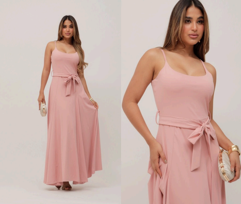 Vestido largo fluido de tirantes