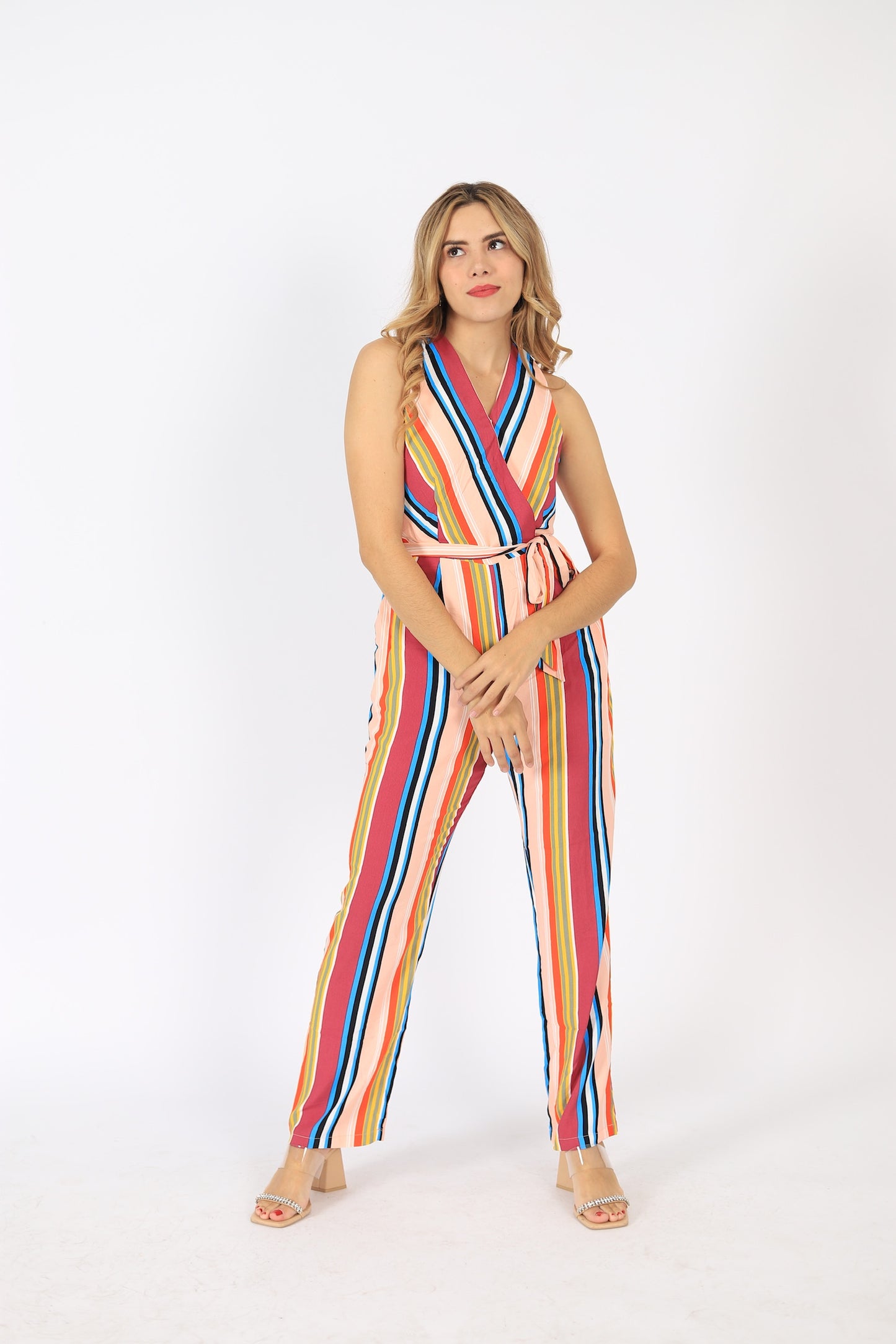 Jumpsuit con Estampado de Rayas y Cinturón Ajustable