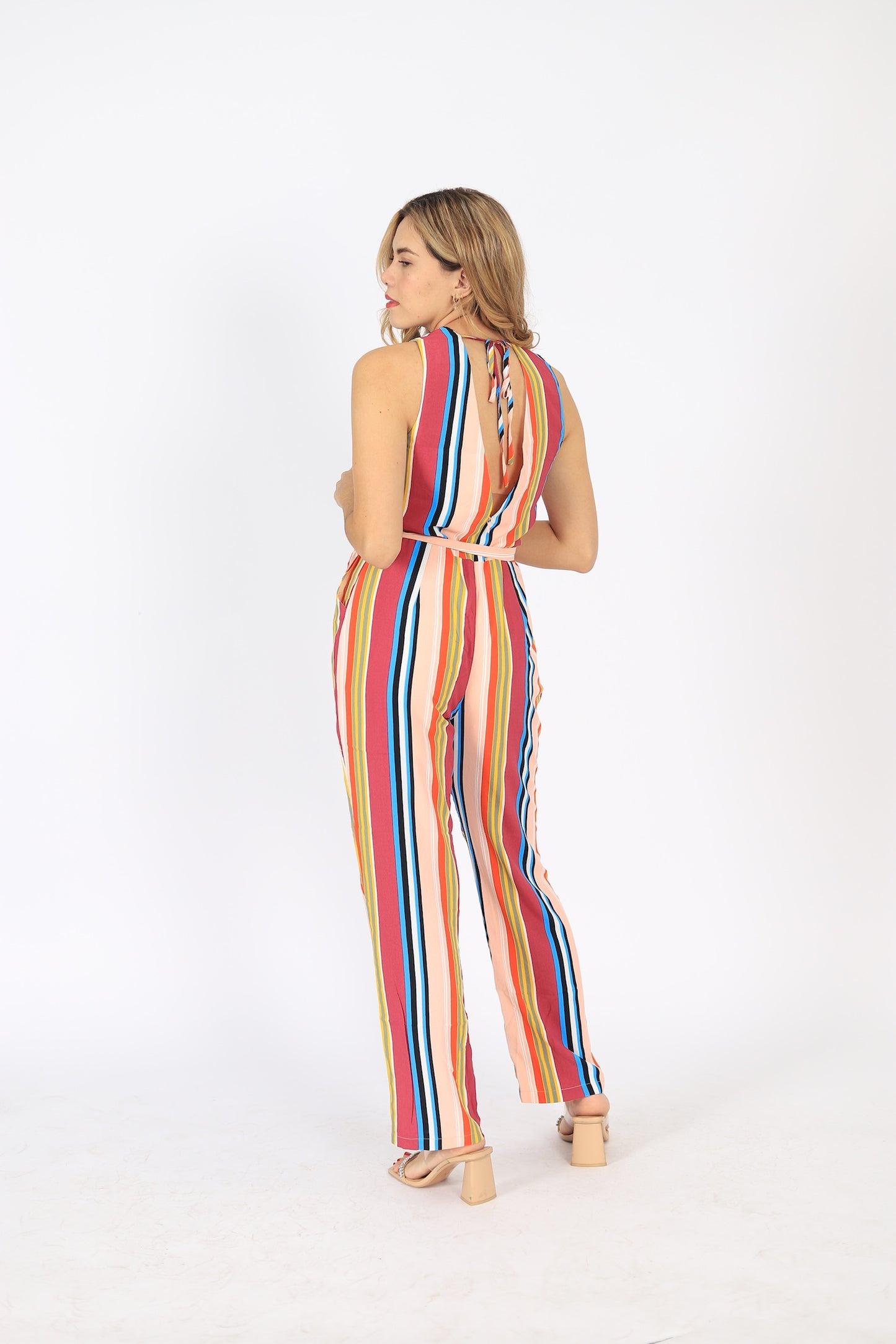 Jumpsuit con Estampado de Rayas y Cinturón Ajustable