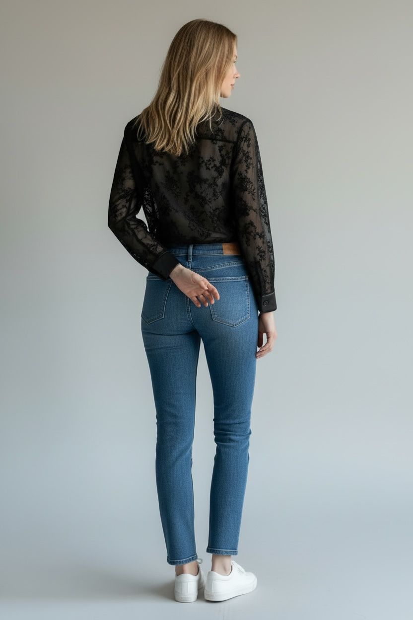 Camisa de mesh con cuello de vinipiel