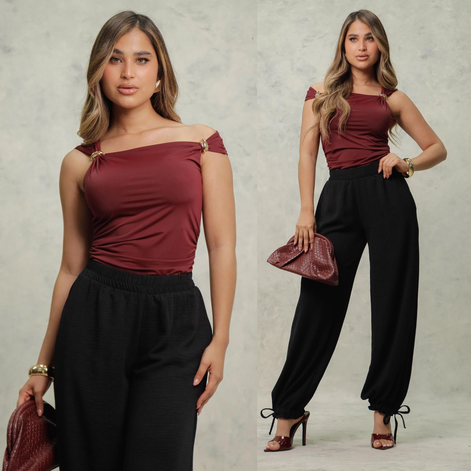 Pantiblusa con tirantes fruncidos y argollas metálicas