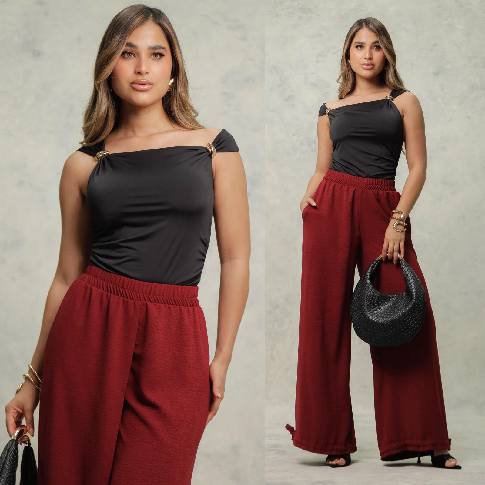 Pantiblusa con tirantes fruncidos y argollas metálicas