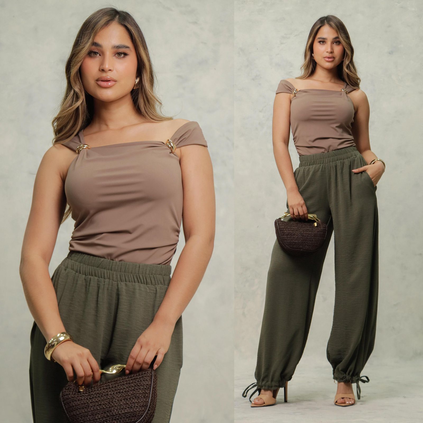 Pantiblusa con tirantes fruncidos y argollas metálicas