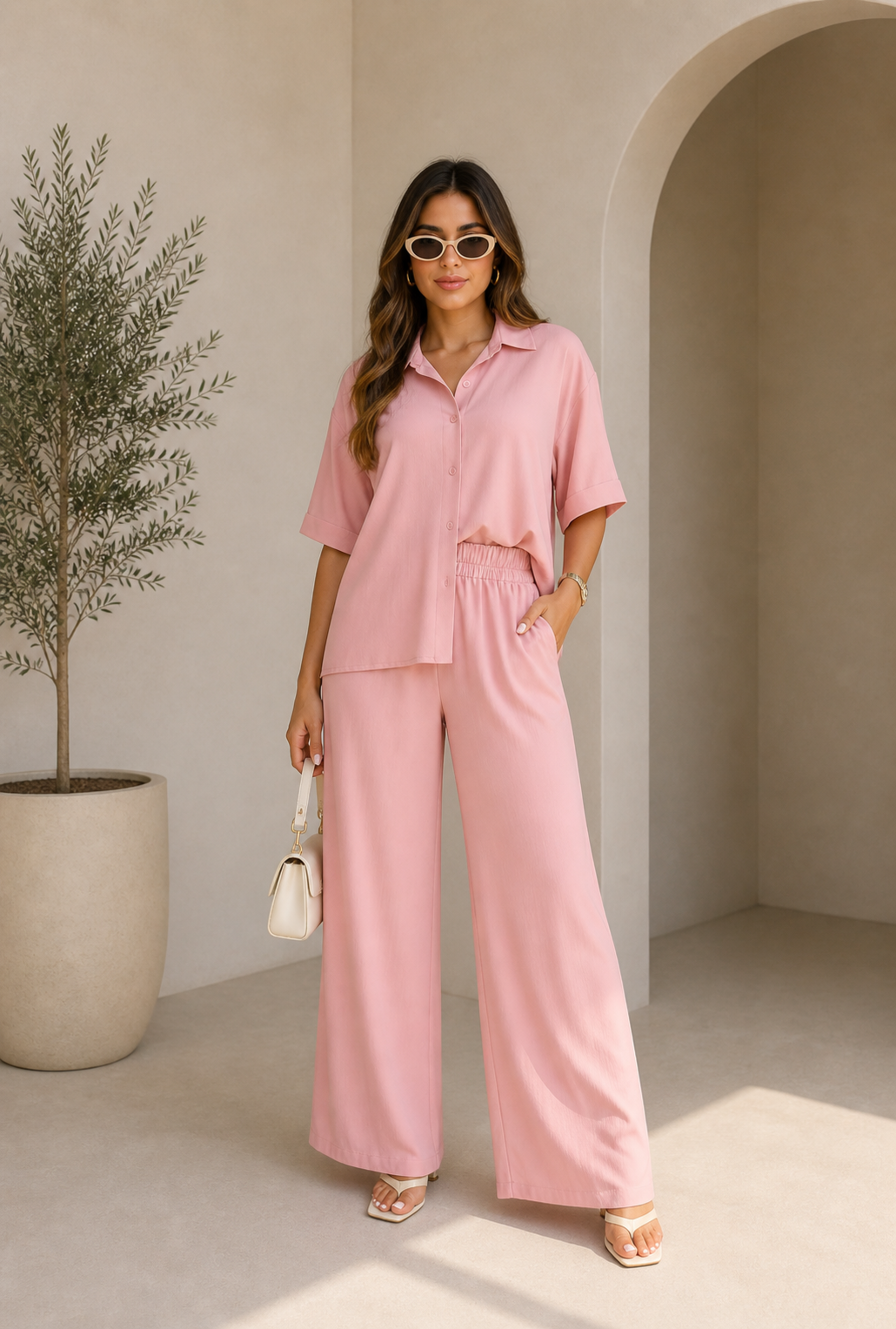 Set de camisa de manga corta y pantalón de pierna amplia