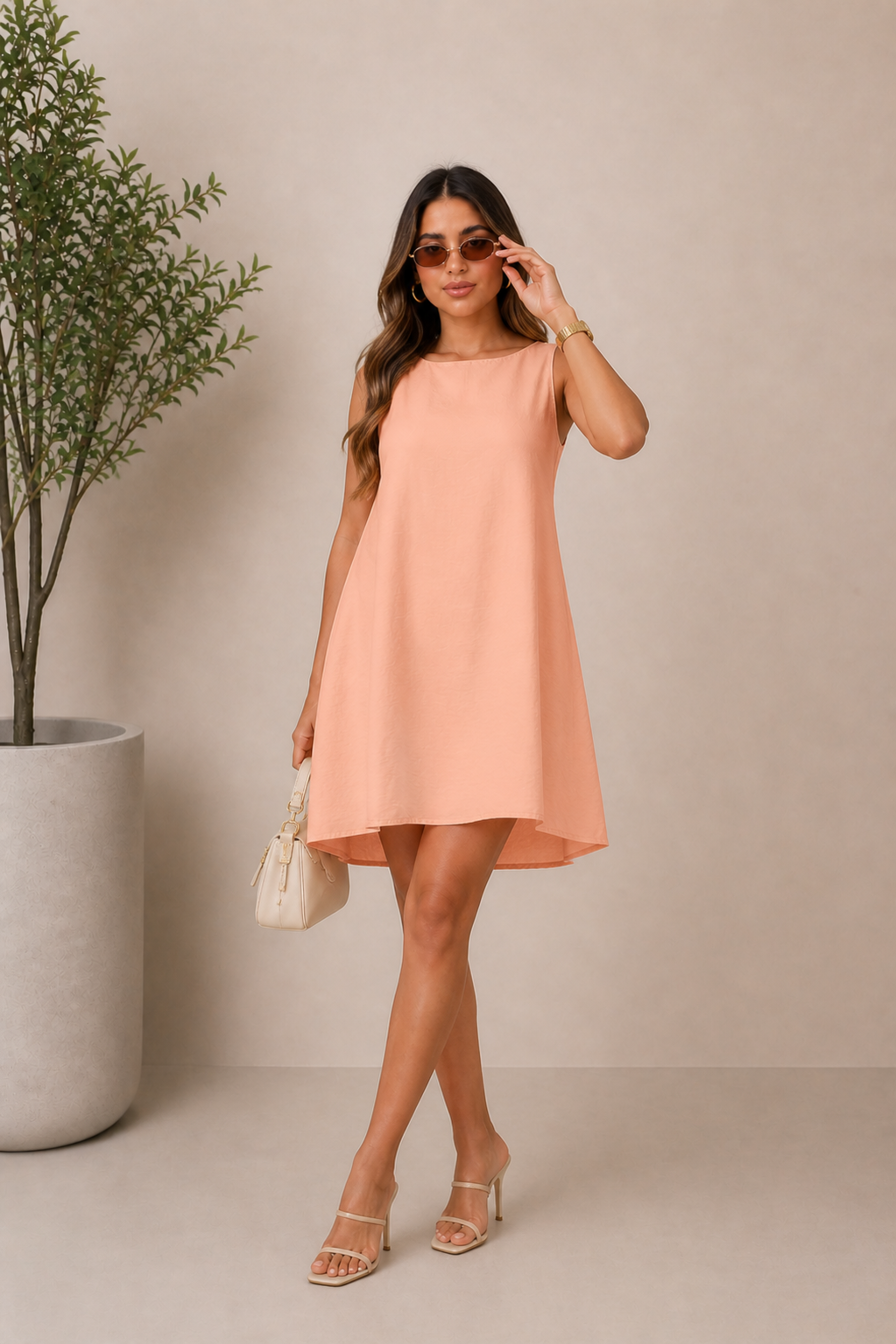 Vestido corto suelto sin mangas