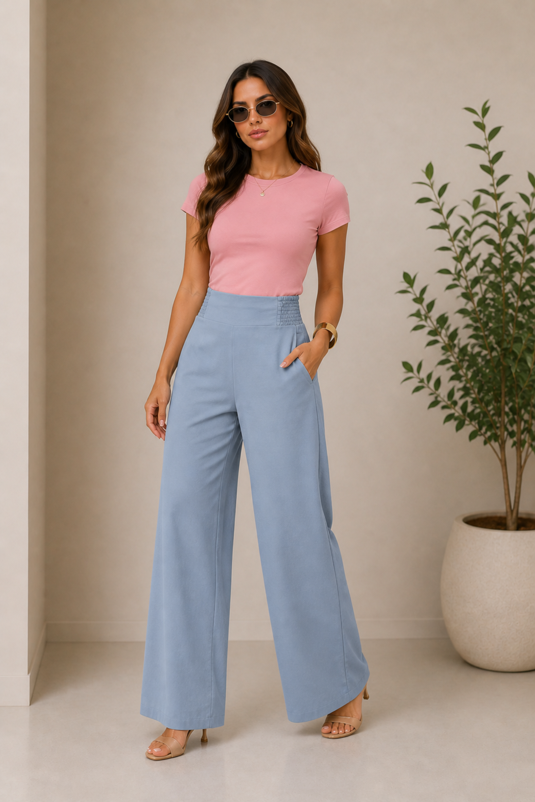 Pantalón de corte recto con pretina elástica