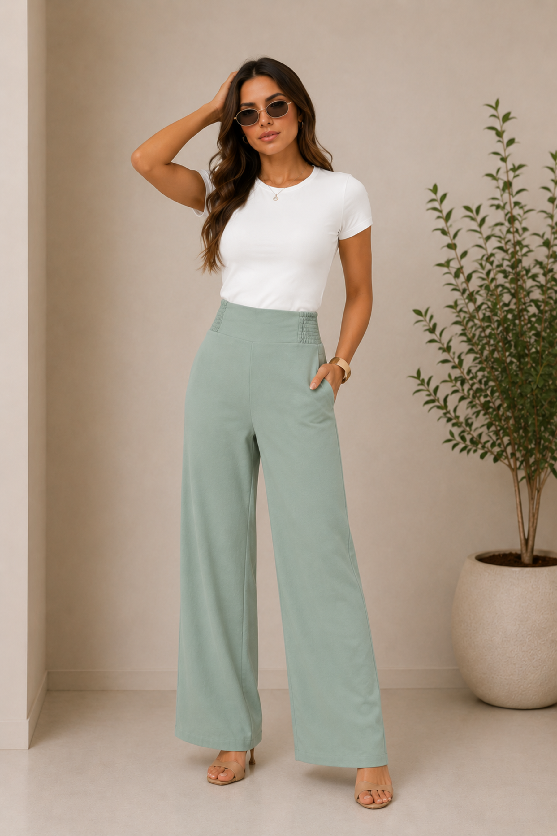 Pantalón de corte recto con pretina elástica