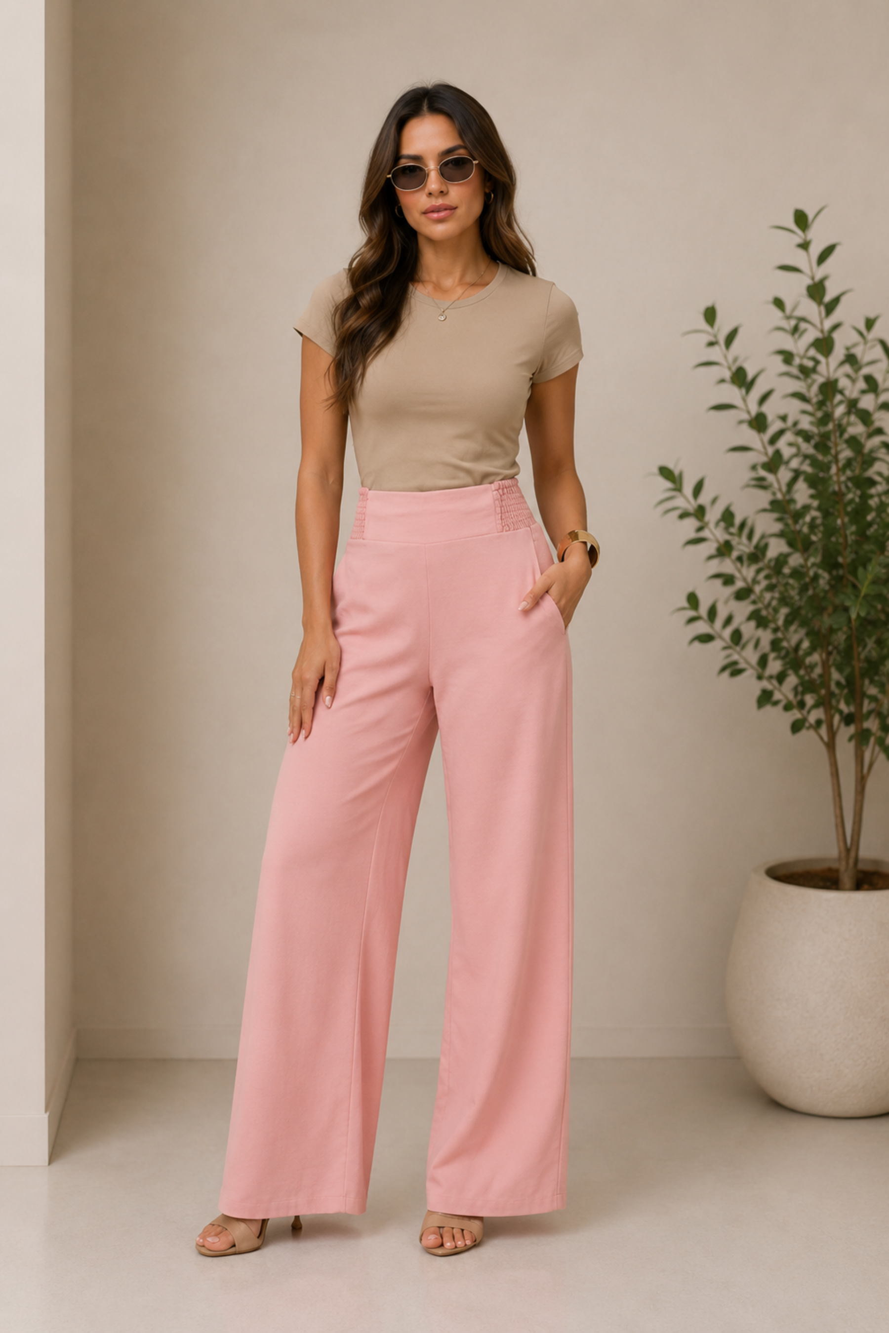 Pantalón de corte recto con pretina elástica