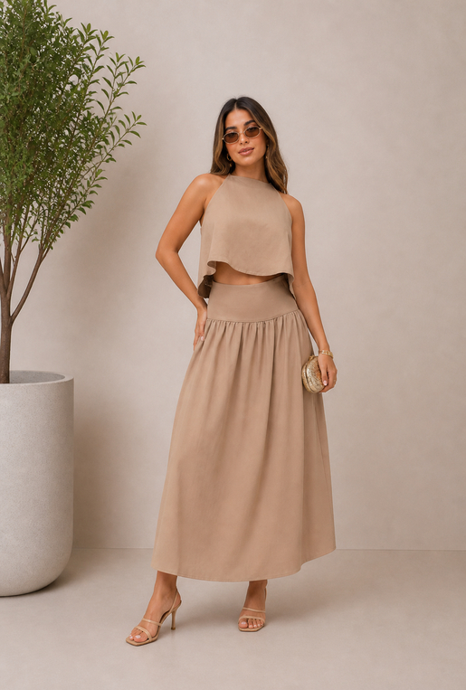 Set de blusa halter y falda larga fluida